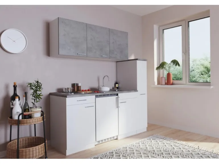 Respekta Küchenzeile KB180WWBG 180 cm Weiß-Beton Optik