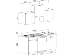 Respekta Küchenzeile KB150WWBMIG 150 cm Weiß-Beton Optik