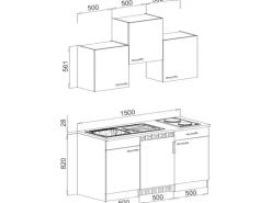 Respekta Küchenzeile KB150WWMI 150 cm Weiß
