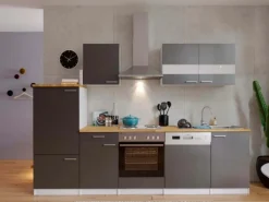 Respekta Küchenzeile ohne E-Geräte LBKB280WG 280 cm Grau-Weiß Glänzend