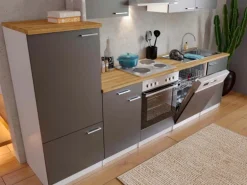 Respekta Küchenzeile ohne E-Geräte LBKB280WG 280 cm Grau-Weiß Glänzend