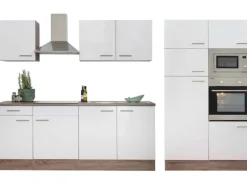 Respekta Küchenzeile ohne E-Geräte 330 cm Weiß Seidengl.-Eiche York