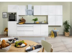 Respekta Küchenzeile ohne E-Geräte 370 cm Grifflos Weiß Hochglanz