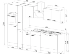 Respekta Küchenzeile ohne E-Geräte 300 cm Grau Seidengl.-Eiche York