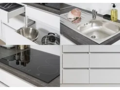 Respekta Küchenzeile ohne E-Geräte 330 cm Grifflos Weiß Hochglanz