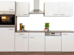 Respekta Küchenzeile ohne E-Geräte 280 cm Weiß Seidengl.-Eiche York