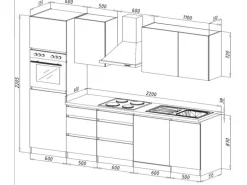 Respekta Küchenzeile ohne E-Geräte 280 cm Grifflos Weiß Hochglanz-Eiche Sägerau