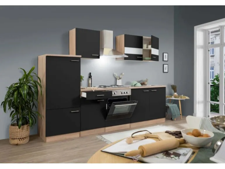 Respekta Küchenzeile ohne E-Geräte 270 cm Schwarz-Eiche Sägerau
