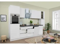 Respekta Küchenzeile ohne E-Geräte 330 cm Grifflos Weiß Matt