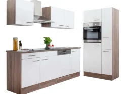 Respekta Küchenzeile ohne E-Geräte 310 cm Weiß Seidengl.-Eiche York