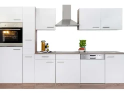 Respekta Küchenzeile ohne E-Geräte 310 cm Weiß Seidengl.-Eiche York