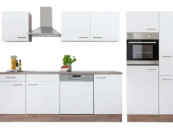 Respekta Küchenzeile ohne E-Geräte 310 cm Weiß Seidengl.-Eiche York