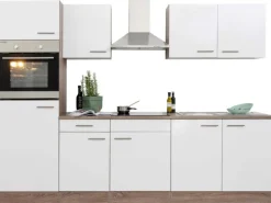 Respekta Küchenzeile ohne E-Geräte 270 cm Weiß Seidengl.-Eiche York