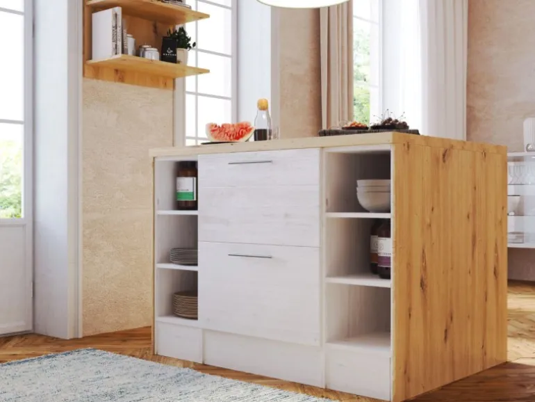 Respekta Landhaus Küchenzeile Anton 310 cm mit Kücheninsel Lärche Weiß