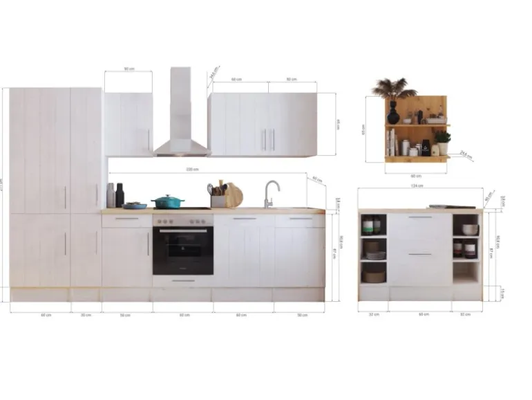 Respekta Landhaus Küchenzeile Anton 310 cm mit Kücheninsel Lärche Weiß