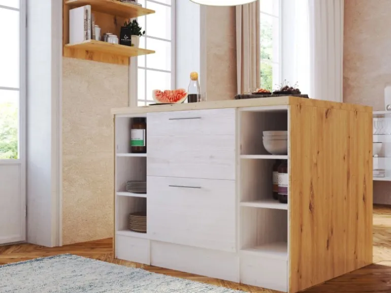 Respekta Landhaus Winkelküche Anton 310 x 172 cm mit Kücheninsel Lärche Weiß