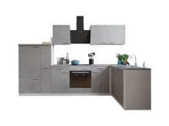 Respekta L-Küchenblock Malia mit E-Geräten 310 cm Beton Fronten