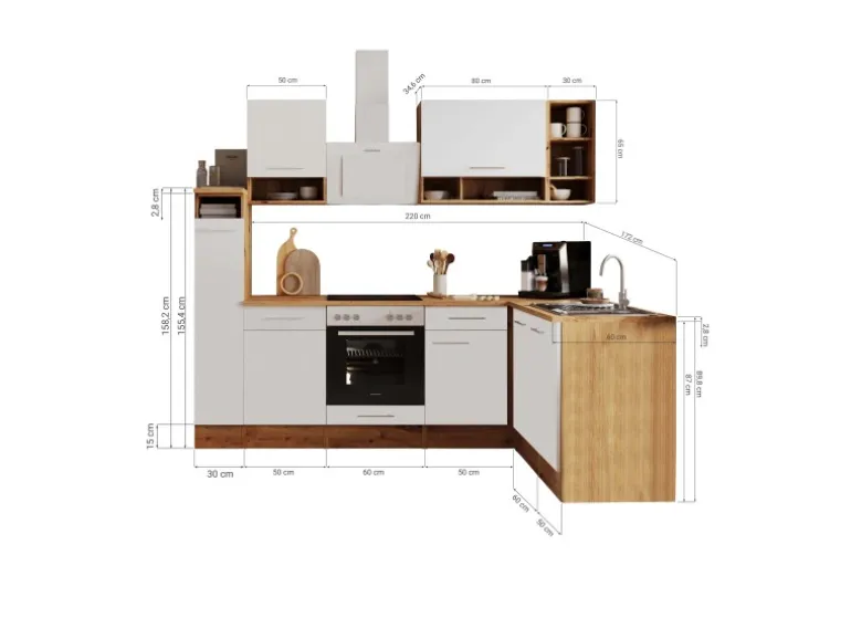 Respekta L-Küchenzeile Hilde LBBEKBL250EWC ohne E-Geräte 250 cm Weiß