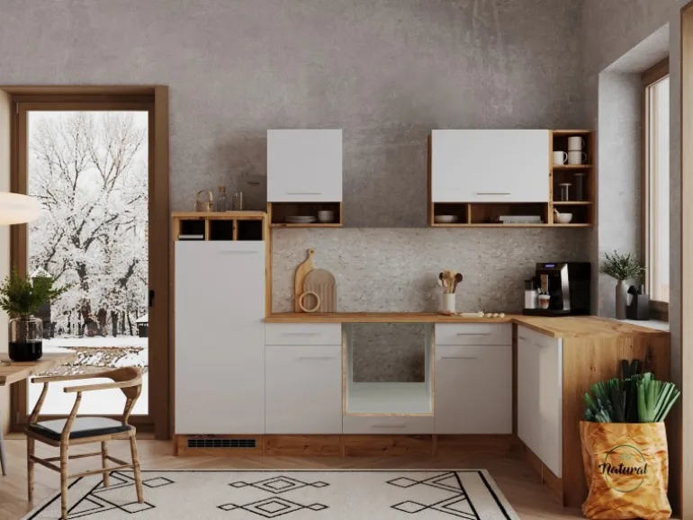 Respekta L-Küchenzeile Hilde LBBEKBL280EWC ohne E-Geräte 280 cm Weiß
