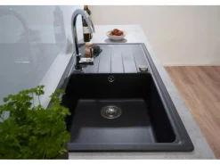 Respekta  Massivgranit-Einbauspüle Columbia 100 cm x 50 cm Schwarz