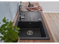 Respekta  Massivgranit-Einbauspüle Columbia 78 cm x 50 cm Schwarz