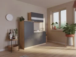 Respekta Miniküche KB160ESG 160 cm Grau-Eiche Sonoma Sägerau Nachbildung