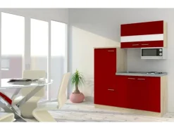 Respekta Miniküche KB160ESRMI 160 cm Rot-Eiche Sonoma Nachbildung Mikrowelle
