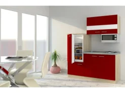 Respekta Miniküche KB160ESRMI 160 cm Rot-Eiche Sonoma Nachbildung Mikrowelle