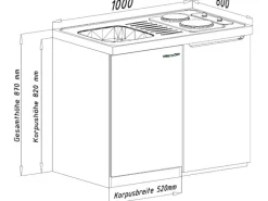 Respekta Miniküche MK100ESSC 100 cm Schwarz-Eiche Sägerau Nachbildung