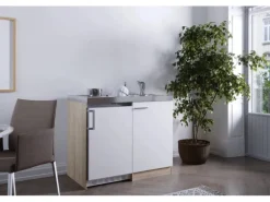 Respekta Miniküche MK100ESWC 100 cm Weiß-Eiche Sägerau Nachbildung