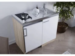 Respekta Miniküche MK100ESWC 100 cm Weiß-Eiche Sägerau Nachbildung