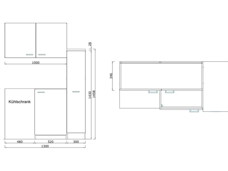 Respekta Miniküche MK130ESWOSC 130 cm Weiß-Eiche Sägerau Nachbildung
