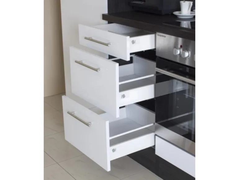 Respekta Premium Inselküche 310 cm Weiß Hochglanz-Eiche Grau
