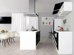 Respekta Premium Inselküche 310 cm Schwarz Hochglanz-Weiß
