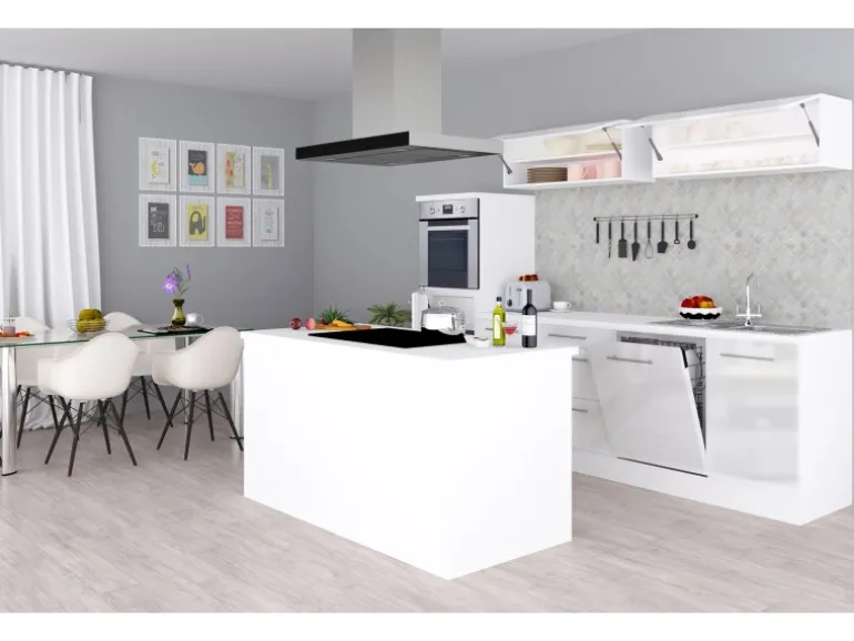 Respekta Premium Inselküche 280 cm Weiß Hochglanz