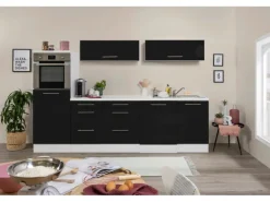Respekta Premium Inselküche 280 cm Schwarz Hochglanz-Weiß