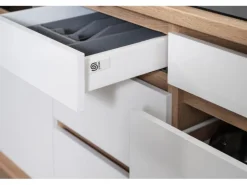 Respekta Premium Küchenzeile Grifflos 445 cm Grau Hochglanz-Eiche Sägerau