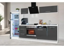 Respekta Premium Küchenzeile 280 cm Grau Hochglanz-Weiß