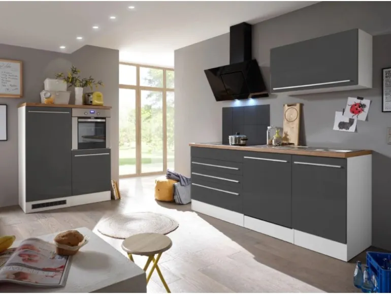 Respekta Premium Küchenzeile 320 cm Grau-Weiß Hochglanz