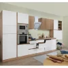 Respekta Premium Küchenzeile GLRP445HESWGKEOES Grifflos 445 cm Weiß Eiche NB