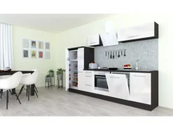Respekta Premium Küchenzeile 310 cm Weiß Hochglanz-Eiche Grau