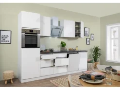 Respekta Premium Küchenzeile 280 cm Grifflos Weiß Hochglanz