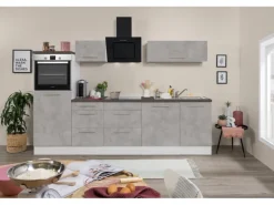 Respekta Premium Küchenzeile Amanda 280 cm  Beton-Optik-Weiß