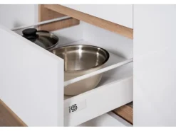 Respekta Premium Küchenzeile Grifflos 345 cm Weiß Hochglanz-Eiche Sägerau