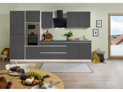 Respekta Premium Küchenzeile Grifflos 335 cm Grau Hochglanz-Weiß