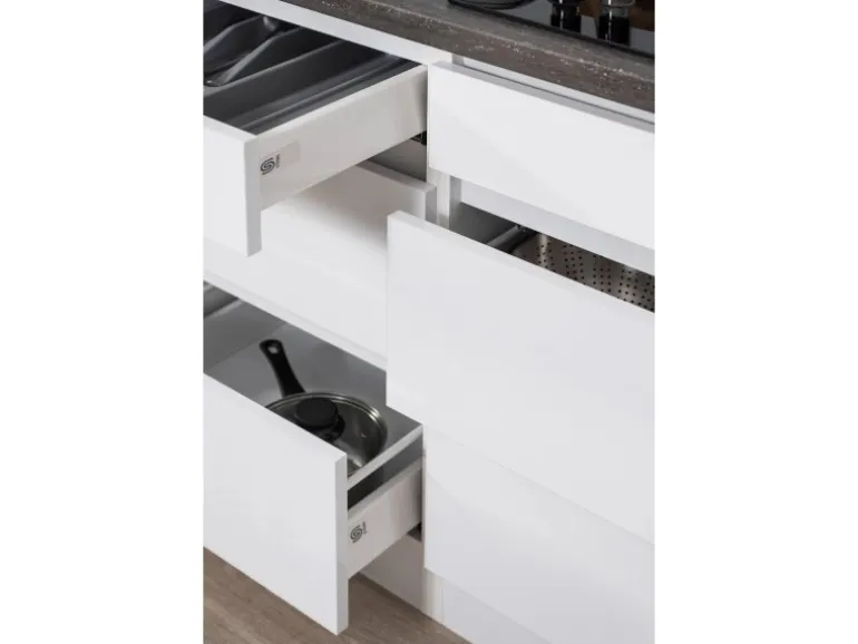 Respekta Premium Küchenzeile Grifflos 445 cm Weiß Matt-Weiß