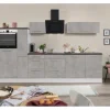 Respekta Premium Küchenzeile Amanda 310 cm  Beton-Optik-Weiß