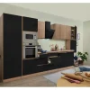 Respekta Premium Küchenzeile GLRP395HESSGKEOES Grifflos 395 cm Schwarz Eiche NB