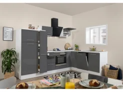 Respekta Premium Winkelküche RP290WGC 290 x 200 cm Grau Hochglanz-Weiß