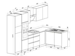 Respekta Premium Winkelküche Grifflos 345 cm Schwarz Hochglanz-Weiß